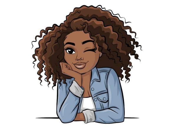 Afro Black Girl Curly Hair Winking: A Graphic for T-Shirt Designs