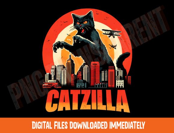 Catzilla Funny Cat Png: A Whimsical T-Shirt Design Graphics