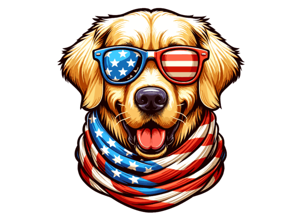 Golden Retriever Dog 4th of July Graphics for T-Shirts