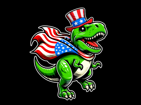 T Rex Dinosaur USA Flag 4th of July Graphics for T-Shirts