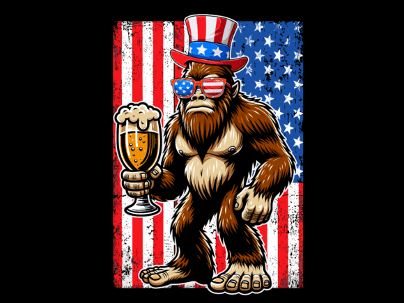 USA Flag Bigfoot Holding Beer: A Fun T-Shirt Design for Local Brands