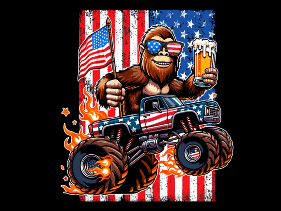 USA Flag Bigfoot Riding Monster Truck: A Versatile T-Shirt Design