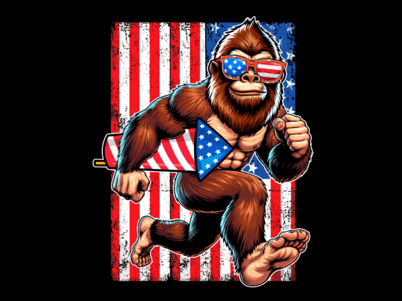 USA Flag Bigfoot with Fireworks: A Unique Embroidery Design