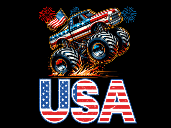 USA Flag Patterned Monster Truck Graphics for T-Shirt Designs