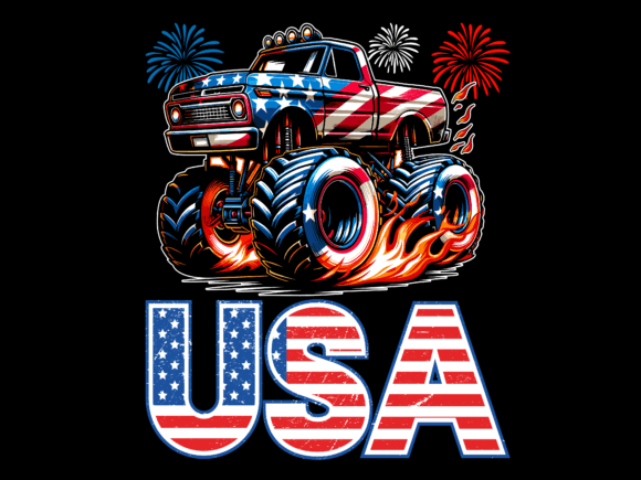 USA Flag Patterned Monster Truck T-Shirt Designs