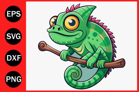 Vibrant Green Chameleon Embroidery Design